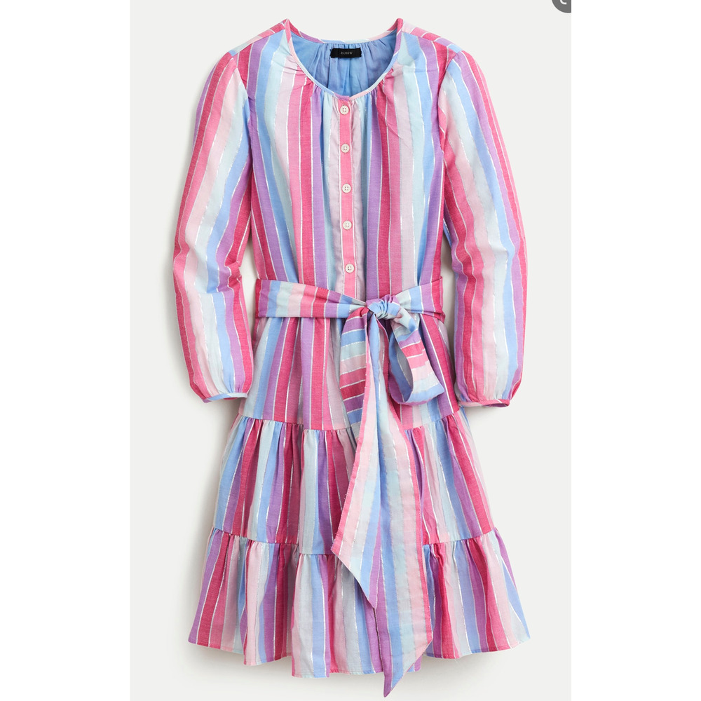 NWT~ J CREW button-up dress in‎ pastel stripe~XS ~ (tie is missing)